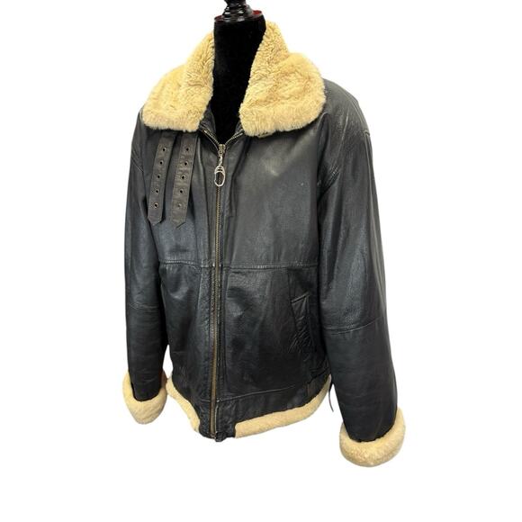 J. Elkin Alamo Uomo Faux Shearling Leather Aviator Jacket Brown Size Large - Picture 2 of 13